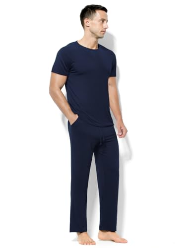 Casey Kevin Mens Pajamas Set Comfy Sleepwear Short Sleeve Pjs Breathable Soft 2 Piece Top Bottom Loungewear With Pockets3