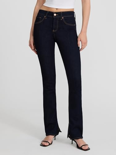 EXPRESS Women’s Skyscraper Jeans – Mid Rise Super-Stretch High-Leg Flare, Figure-Elongating, Machine Washable – Dark Denim2