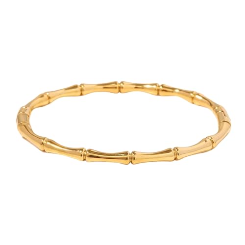 Image of SALVE Openable Bamboo Stainless Steel Bracelet for Women Stylish | Bangle Bracelet Kada, Aesthetic Accessories for Girls Bracelet | Minimal Jewellery for Women Chic Golden Bracelet