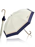 KIZAWA 日傘 uvカット 100 遮光 長傘 完全遮光 日傘兼用雨傘 レディース 5級撥水 軽量 かわいい 晴雨兼用 遮熱 丈夫 耐風 母の日のプレゼント バンブー 持ち手 親骨50cm (【3色ミックス】オフ×ネイビー)