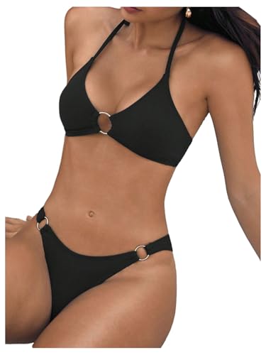 SweatyRocks Women's Ring Linked Triangle Bikini Top Halter Bathing Suits Tops Summer4