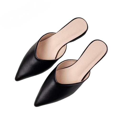 Women's Leather Pointed Toe Closed Toe Mules Comfortable Slip On Office Flats for Business Casual Professional Wear