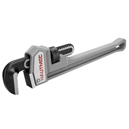 Image of HAUTMEC 14 Inch Aluminum Straight Pipe Wrench, Adjustable Plumbing Wrench, 2 inch Jaw Capacity, Heavy Duty Plumbing Pipe Wrench, for Pipes, Tees, Ball Valves and Other Objects HT0021-PW