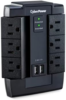 CyberPower CSP600WSU Surge Protector, 1200J/125V, 6 Swivel Outlets, 2 USB Charging Ports, Wall Tap Design, Black
