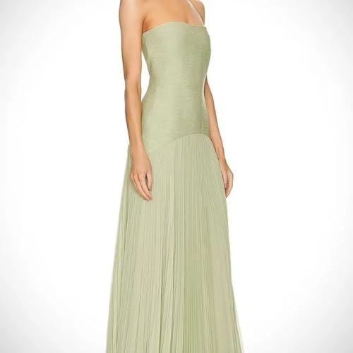 Female Off Shoulder High Waist Solid Color Evening Dress Summer Backless Sexy Strapless Slim Pleated Long Dress3