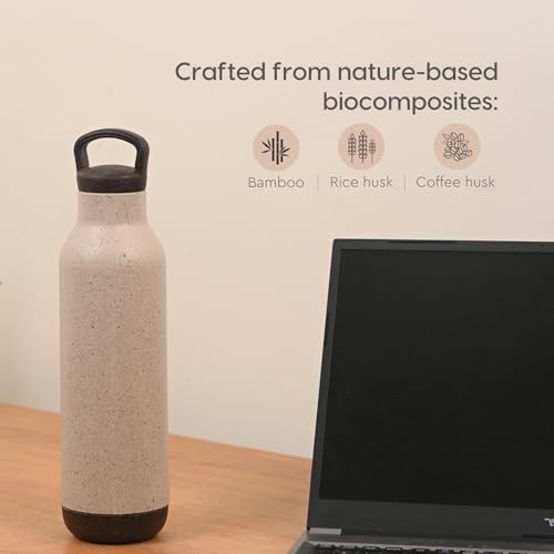 Image of Eha Earth Friendly Eco Spring Water Bottle for Office & Schools | Stainless Steel Water Bottle for Kids and Adults Made with Rice Husk | Leakproof |1 Unit, 900 ml | Coffee