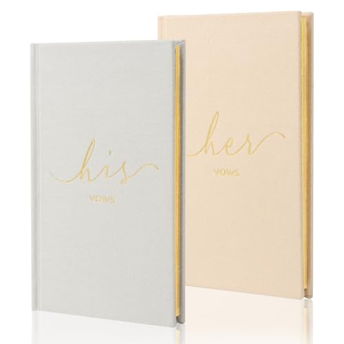 Image of Wedding Vow Books With Gold Foil Lettering, Hard Cover His and Hers Vow Books, Canvas Linen Foil Embossed Wedding Ceremony Vow Books - A Beautiful Addition For The Wedding Day, 56 Pages, 5.9 inch X 3.9 inch