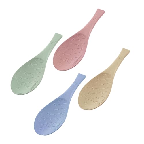 GRIRIW 4Pcs Cute Fish Shape Non Stick Rice Spoons Ergonomic Vertical Rice Paddle Utensils for Kitchen Party Picnic Made From Food Grade Straw Random Colors