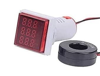 ERH India Frequency Meter Digital Panel Mount AC Digital Ampere Volt Meter For Home appliances, Industrial Application, etc Square Type Voltage, Current and Frequency Tester Detector Red