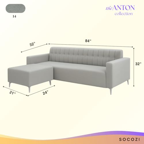 Image of SOCOZI Antonia 5 Seater L Shape Sofa Set with Movable Ottoman | Flexible Layout | Soft Velvet Suede Fabric | Modern Design | Plush Comfort Cushions for Living Room (Light Grey)