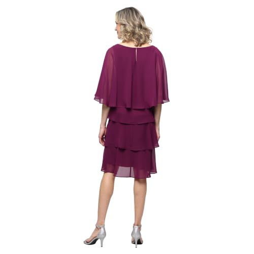 Image of S.L. Fashions Women's Tiered Chiffon Cocktail Party Dress with Attached Cape & Beaded Shoulders (Petite and Regular Sizes)
