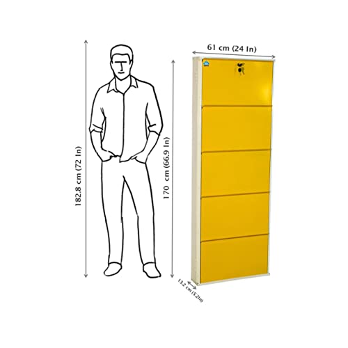 Image of DELITE KOM 24 Inch Wide, 5 Shelf Metal Shoe Rack Wall Mounted for Home with Central Lock Holds Upto 15 Shoes or 25 Slippers Pair | 1 Year Warranty | (67 x 24 x 5 Inch, Ivory Yellow) DIY Space Saving