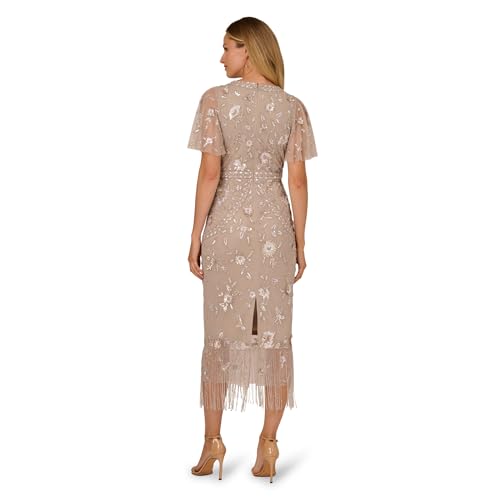 Adrianna Papell Flutter Sleeve Bead Dress, Marble, 8 by Adrianna Papell - Used condition - Image 2