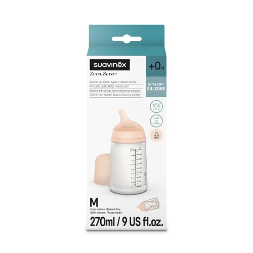 Suavinex, Biberón Anticólico Zero Zero, con Tetina de Flujo Medio (M) de Silicona, Biberón para Bebés +3 Meses, Recomendado para la Lactancia Materna, Leche Materna y de Fórmula, 270 ml, Fair - Imagen 4