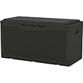 Patiowell 100 Gallon Resin Deck Box with cushion, Waterproof Large Outdoor Storage Box for Patio Furniture and Garden Tools, Black