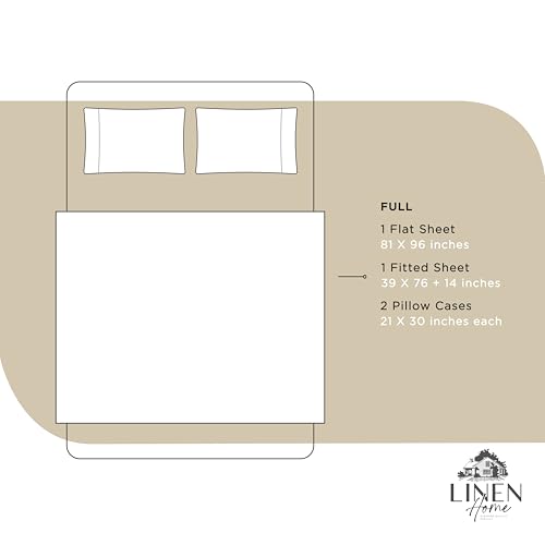 Image of Linen Home 100% Cotton Percale Sheets Full Size, Light Taupe, Deep Pocket, 4 Pieces Set - 1 Flat, 1 Deep Pocket Fitted Sheet and 2 Pillowcases, Crisp Cool and Strong Bed Linen