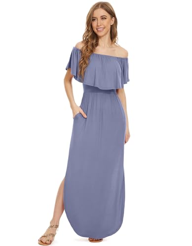 Image of LILBETTER Womens Off The Shoulder Ruffle Party Dresses Side Split Beach Maxi Dress