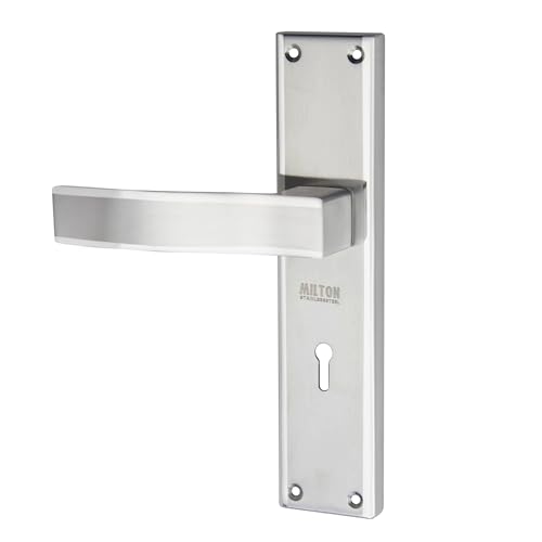 Image of Milton Mortise Lock Set with Stainless Steel Handle, Two Tone Steel Finish, MSS-492 Model, Includes Keys and Hardware