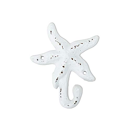 Sea Snail Starfish Shell Shape Cast Iron Nautical Wall Hooks Set, 3-Pack Assorted Rustic White Seaside-Themed Wall Mount Coat Hooks, Beach Coastal Wall Decor - Image 4