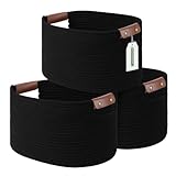 ECDYQXVU Cotton Rope Basket , Storage Baskets with Handle, 15x10x9 Inch Woven Basket for Shelves, Laundry, Towels, Clothes, Books, Toys (Black...