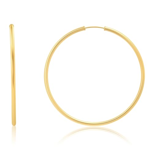 MAX + STONE Solid 14k Gold Hoop Earrings for Women | 2mm Tube, Flex Continuous 33mm (1.3 Inch) Diameter Large