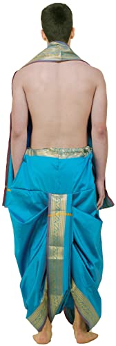 Ready to Wear Dhoti and Angavastram Set with Meenakari Woven Golden Border - Art Silk4