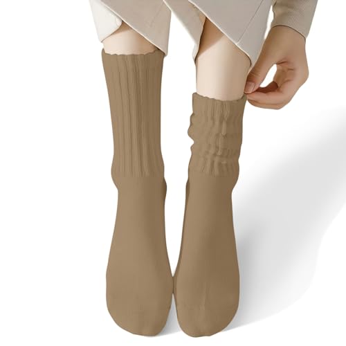 Image of COUVER Womens Scrunched Slouch Socks Soft Cotton Breathable Retro Crew or Knee High, Multiple Colors