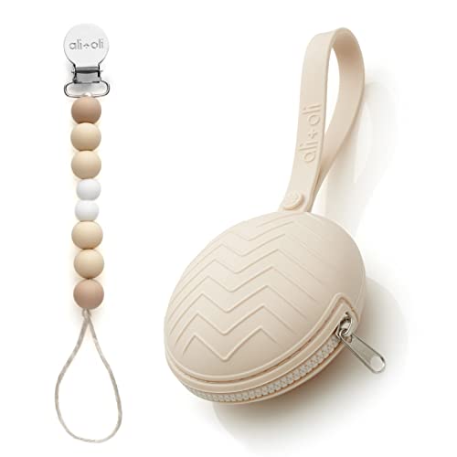 Image of Ali+Oli (Natural) Bundle Duo, Pacifier Case Holder & Silicone Pacifier Clip for Baby