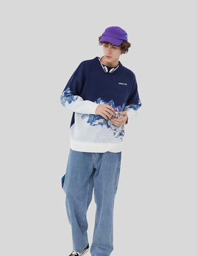 Image of Vamtac Mens Oversized Sweater Vintage Graphic Pullover Crewneck Knit Jumper Y2K Unisex Streetwear 2026 Fall Tops