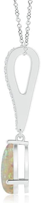 Angara Natural Opal Pendant for Women | Opal Solitaire Long Drop Pendant with Diamond Studded Bale in 14K Solid Gold/Silver/Platinum With 18" Chain | October Birthday, Gemstone Jewelry Gift - Image 2