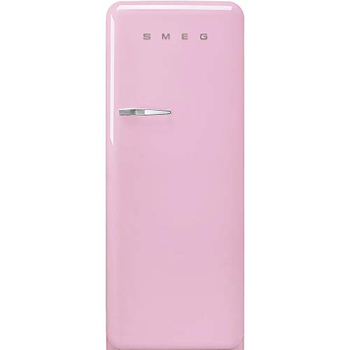 Smeg FAB28 50's Retro Style Top Freezer Refrigerator with 9.93 Cu Total Capacity, Multiflow Cooling System, Adjustable Glass Shelves 24-Inches, Pink Right-Hand hinge Made In Italy