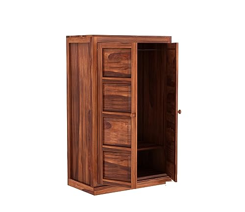 Image of Sheesham Wood Wooden 2 Door Wardrobe Organizer for Clothes | - Solid Wood Almirah with 2 Shelves - with Hanging Space Cupboard for Large Bedroom (Design 24)