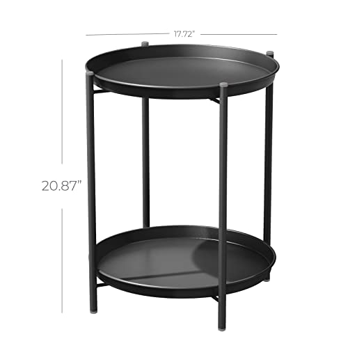 Grand Patio Steel Patio Side Table 2-Tier, Weather Resistant Outdoor Round End Table, Black #TOP2
