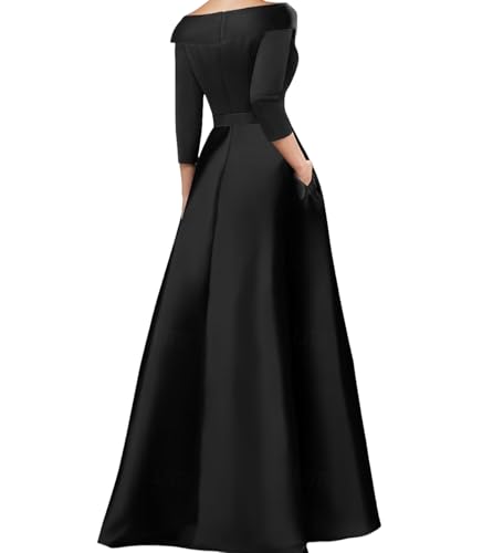 Satin Long Sleeve Prom Dress Appliques Formal Evening Dress V Neck Mother of The Bride Dress with Pockets2