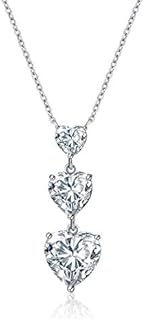 EE E 925 Sterling Silver Love Heart Pendant Necklaces for Women, Dainty Womens Silver Halo Pendant Necklace with Three AAA Cubic Zirconia