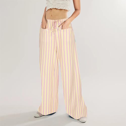 Women's Wide Leg Palazzo Pants Summer Casual Elastic Waist Capri Trousers Comfy Fashion Y2k Stripe Straight Leg Pants2