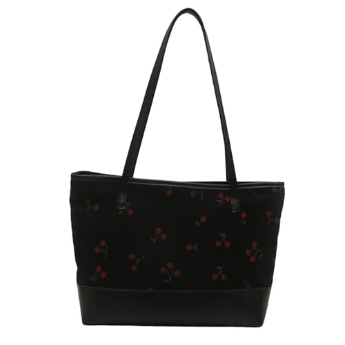Cherry Print Shoulder Tote Shopping Bag Women Shoulder Bag Simple Handbag Aesthetic Armpit Bag Large Capacity Shopping Bag Students School Bag for Daily