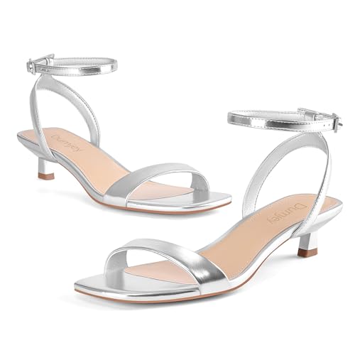 Image of Women Kitten Heel Sandals Ankle Strap Heeled Sandals Square Open Toe Dress Party Shoes