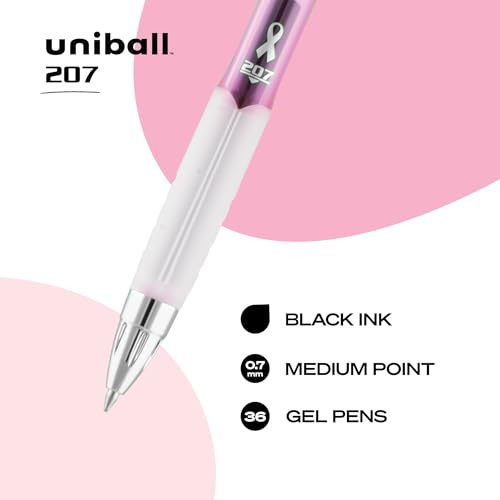 Image of uniball 207 Pink Ribbon Retractable Gel Pens,Medium Point (0.7mm),Black,(Pack of 144)