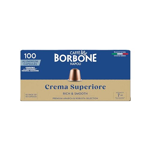 Caffe Borbone Aluminum Coffee Pods, Compatible with Nespresso Original Machines, Crema Superiore, Medium Roast, Creamy and Smooth, Genuine Italian Coffee - NOT compatible with Vertuo - 100 Count