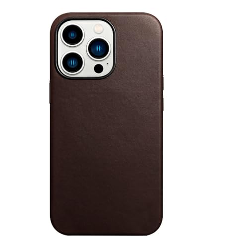 Étui en cuir véritable souple pour iPhone 14 Pro Max antichoc café