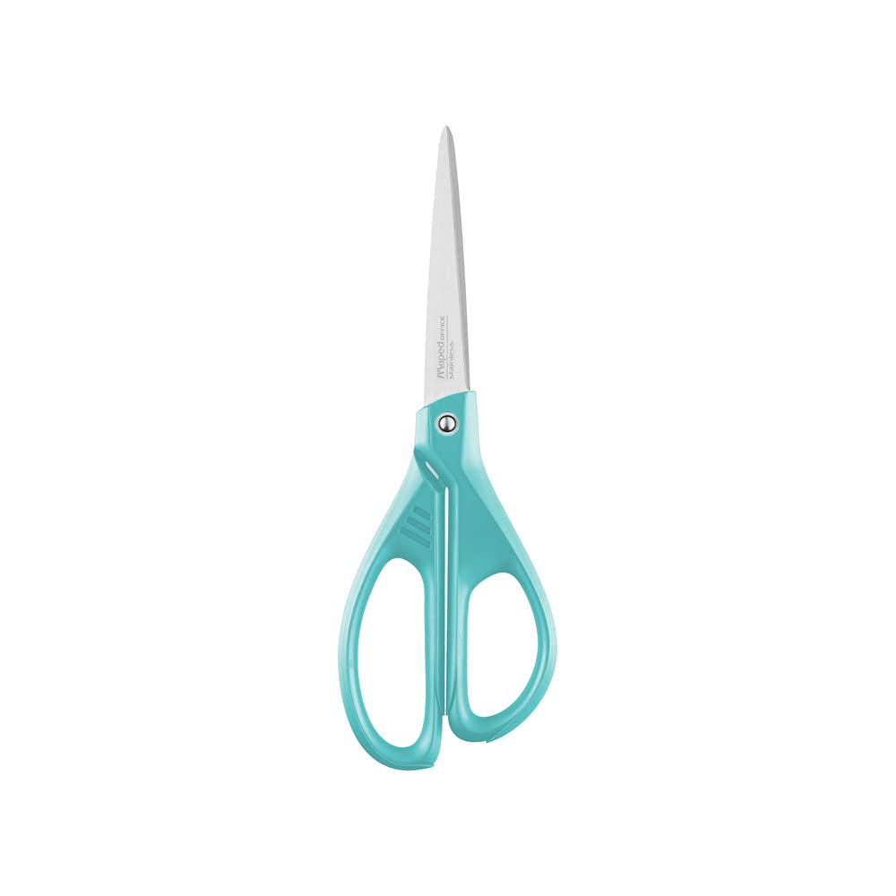 Maped - Tijeras de Oficina - Essentials Asimétrica 21 cm - Tijeras Azules - Hojas y Remaches de Acero Inoxidable - Anillas Ergonómicas para Ambidiestros - Punta Afilada