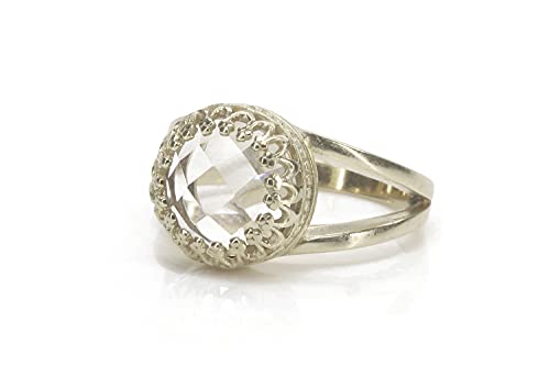 Quartz Cristal Bague Solitaire Glitzy Argent Sterling 925 Bijou Femme