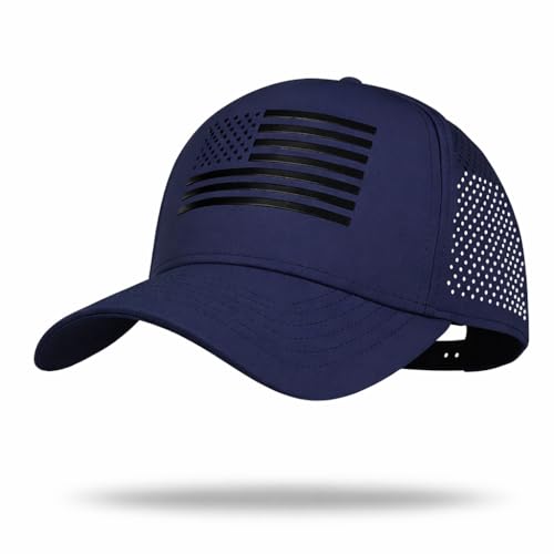 ZTL M/L/XL/XXL American Flag Trucker Hat Structured 5 Panel Snapback Hat Adjustable Quick Dry Breathable Laser Cut Cap Navy