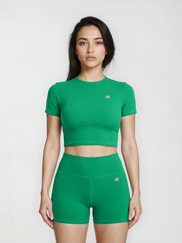 Image of Sfytt Women Gym Crop Top Athletic Yoga Short Sleeve Fitness Tight Tee Outdoor Workout Cropped Tank Tops