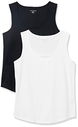 Amazon Essentials Women's 2-Pack Classic-Fit 100% Cotton Sleeveless Tank, Black/White, Medium