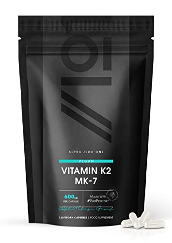 Price comparison product image Vitamin K2 MK-7 600mcg - 120 Capsules - Fermented Natto Based Vegan Vitamin K - Supports Bone Health (120 Day Supply)