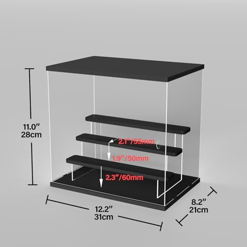 Image of Clear Acrylic Display Case with RGB LED Light, 4 Tier Dustproof Showcase for Collectibles, Figures & Model Cars, Stackable Display Box(Black, 12x8x11 in)