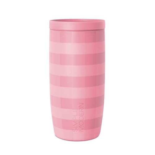 Image of Simple Modern Voyager Signature | 16oz Travel Coffee Mug Tumbler with 360 Lid | Gifts for Women Men | Ceramic-Lined Insulated Stainless Steel Cold Brew Iced Coffee Cup | Velvet Pink Gingham