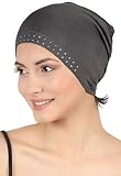 Deresina Headwear Verzierte Bambus Chemo Mutze fur Damen – Weiche Schlafmutze, Kopfbedeckung bei Haarausfall, Ideal unter Hut, Turban oder Kopftuch (Dunkelgrau)
